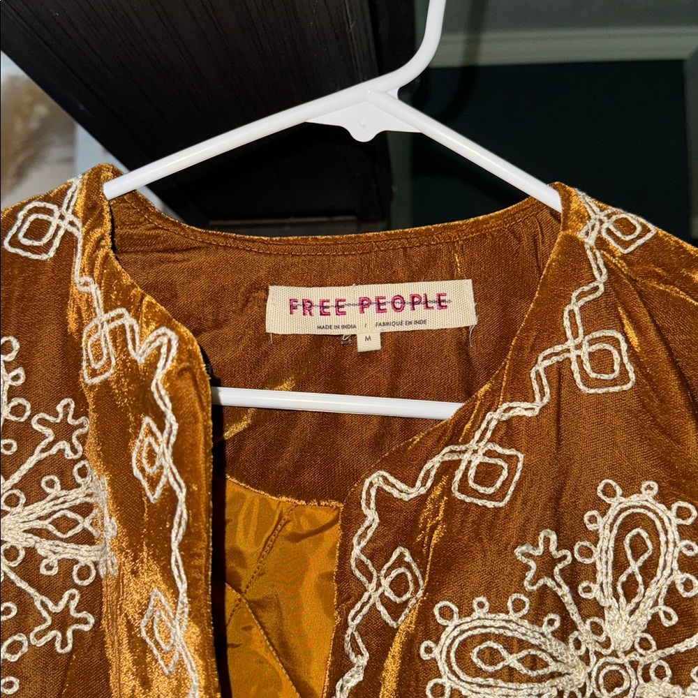 We The Free Rust Velvet Embroidered Jacket with Cream Lace - Picture 7 of 8